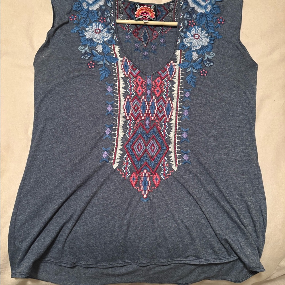Johnny Was Blue Embroidered Shirt